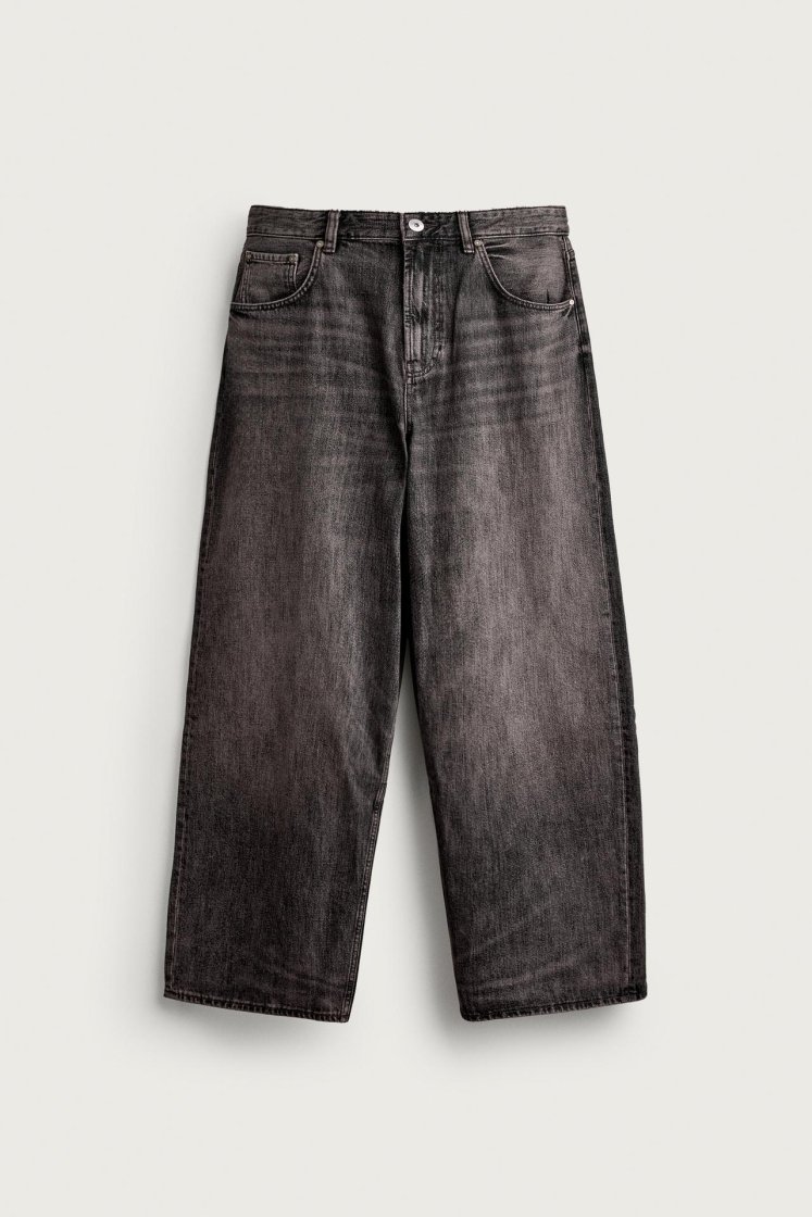 Zara Rigid Baggy Denim Jeans — Brown