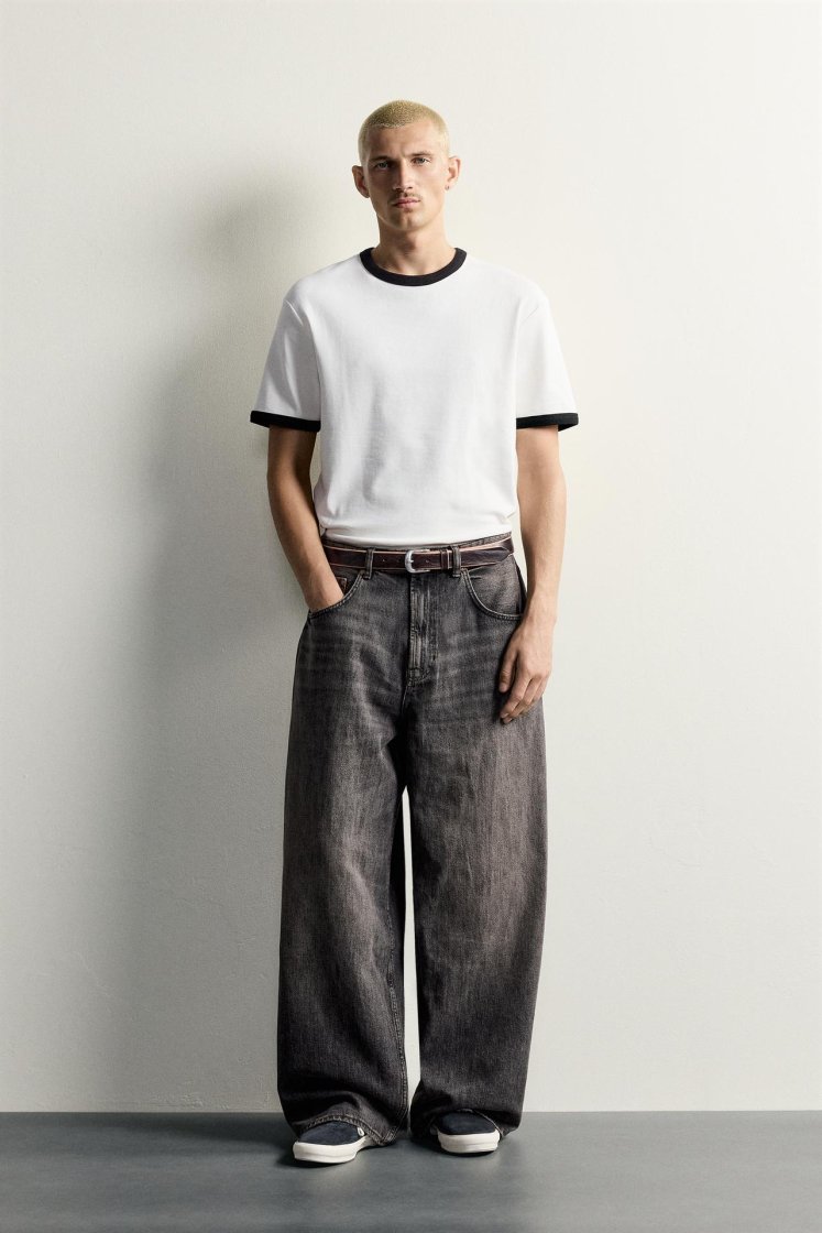 Zara Rigid Baggy Denim Jeans — Brown