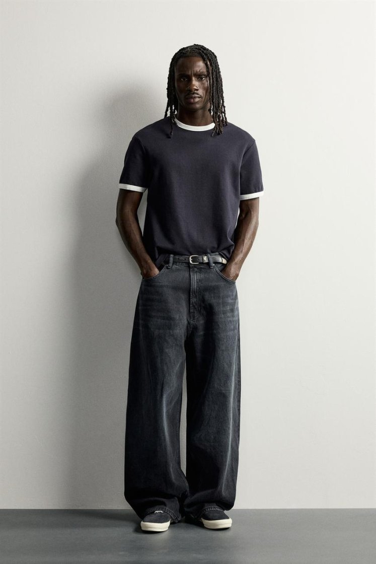Zara Rigid Baggy Denim Jeans — Charcoal
