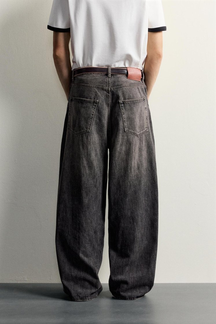 Zara Rigid Baggy Denim Jeans — Charcoal