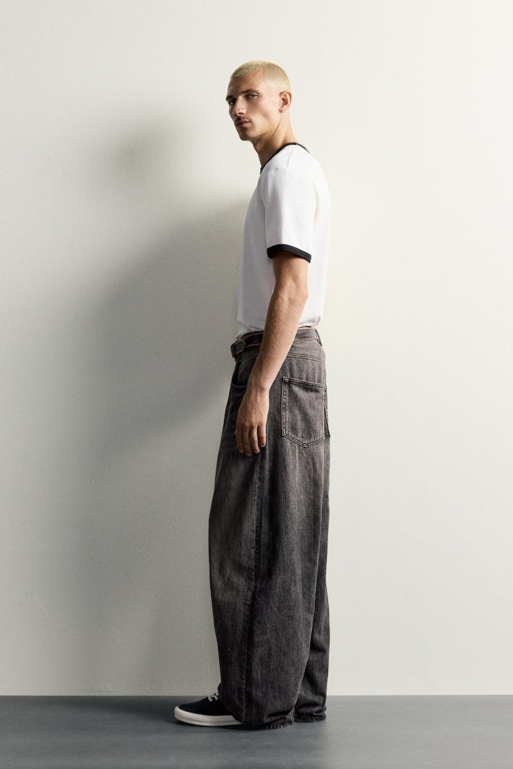 Zara Rigid Baggy Denim Jeans — Charcoal