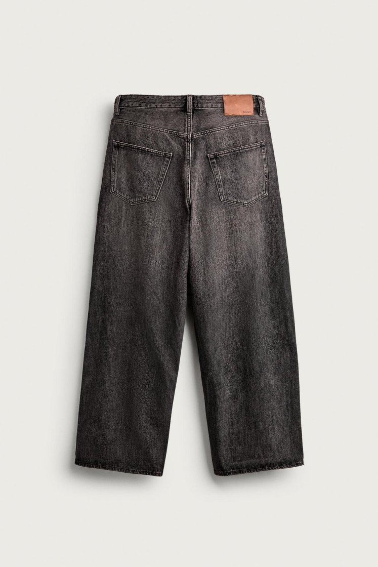 Zara Rigid Baggy Denim Jeans — Charcoal
