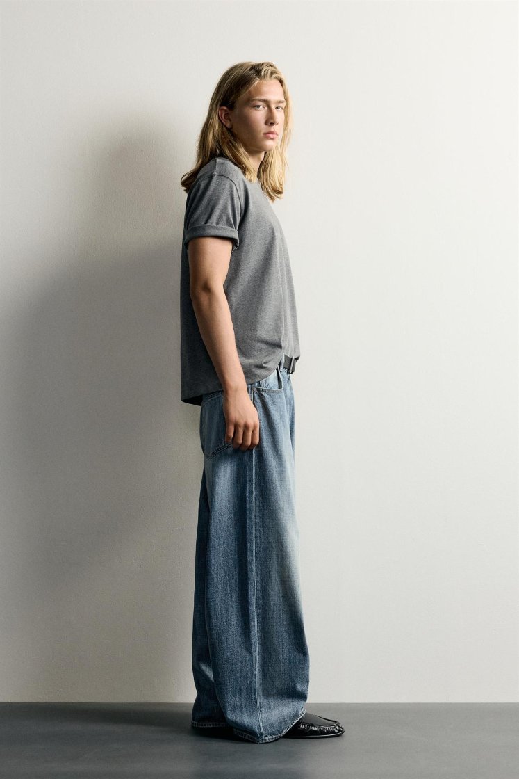 Zara Rigid Baggy Denim Jeans — Navy