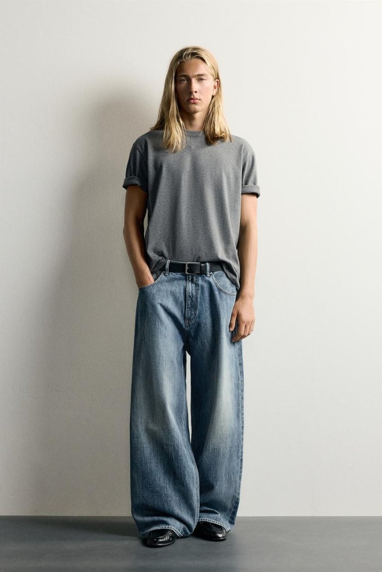 Zara Rigid Baggy Denim Jeans — Navy