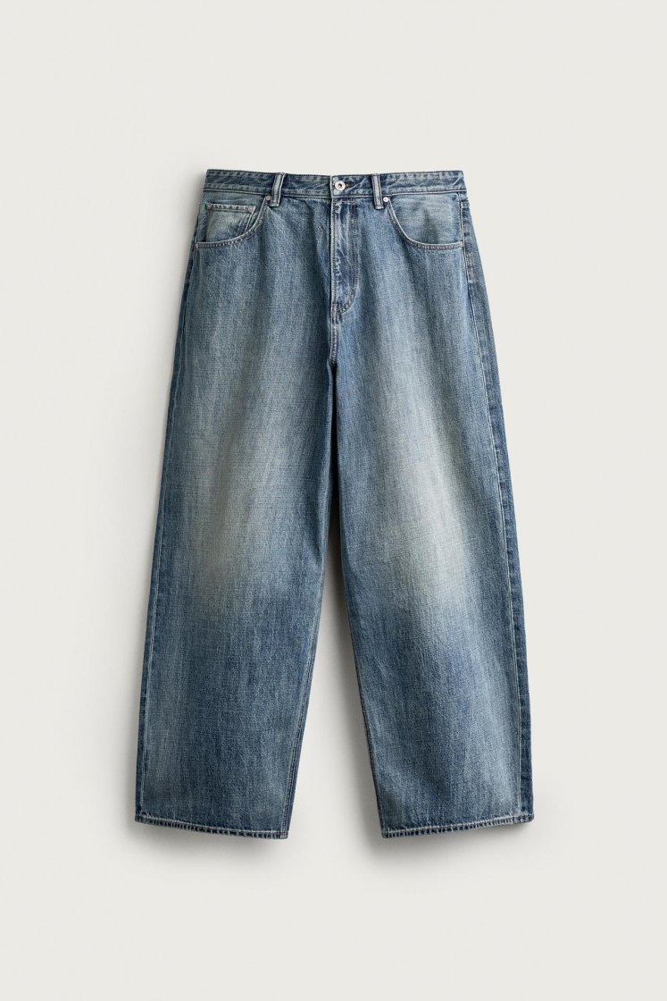 Zara Rigid Baggy Denim Jeans — Navy