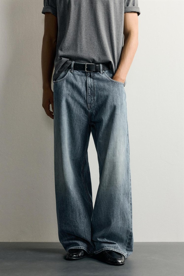 Zara Rigid Baggy Denim Jeans — Navy