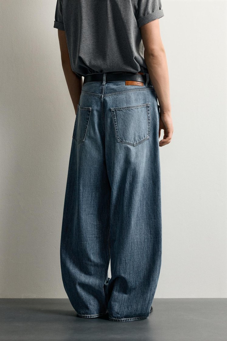 Zara Rigid Baggy Denim Jeans — Navy
