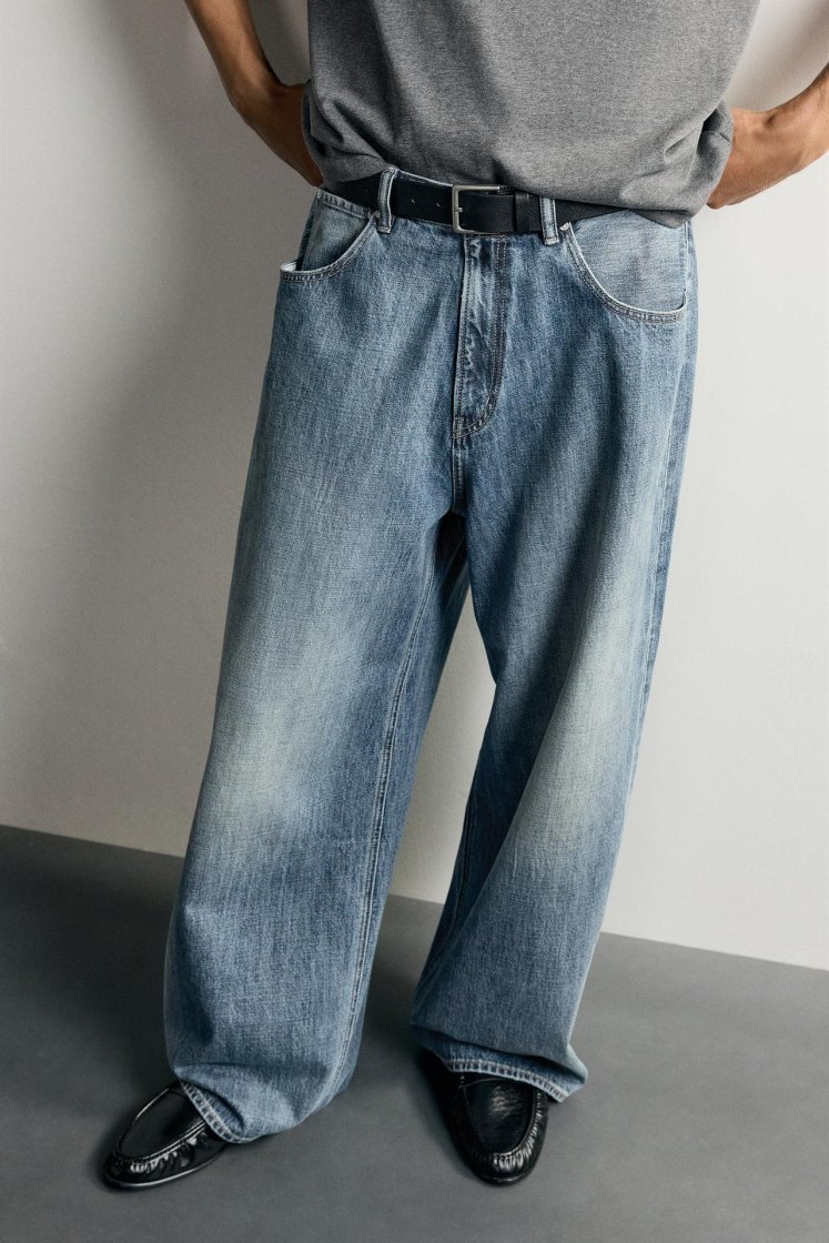 Zara Rigid Baggy Denim Jeans — Navy