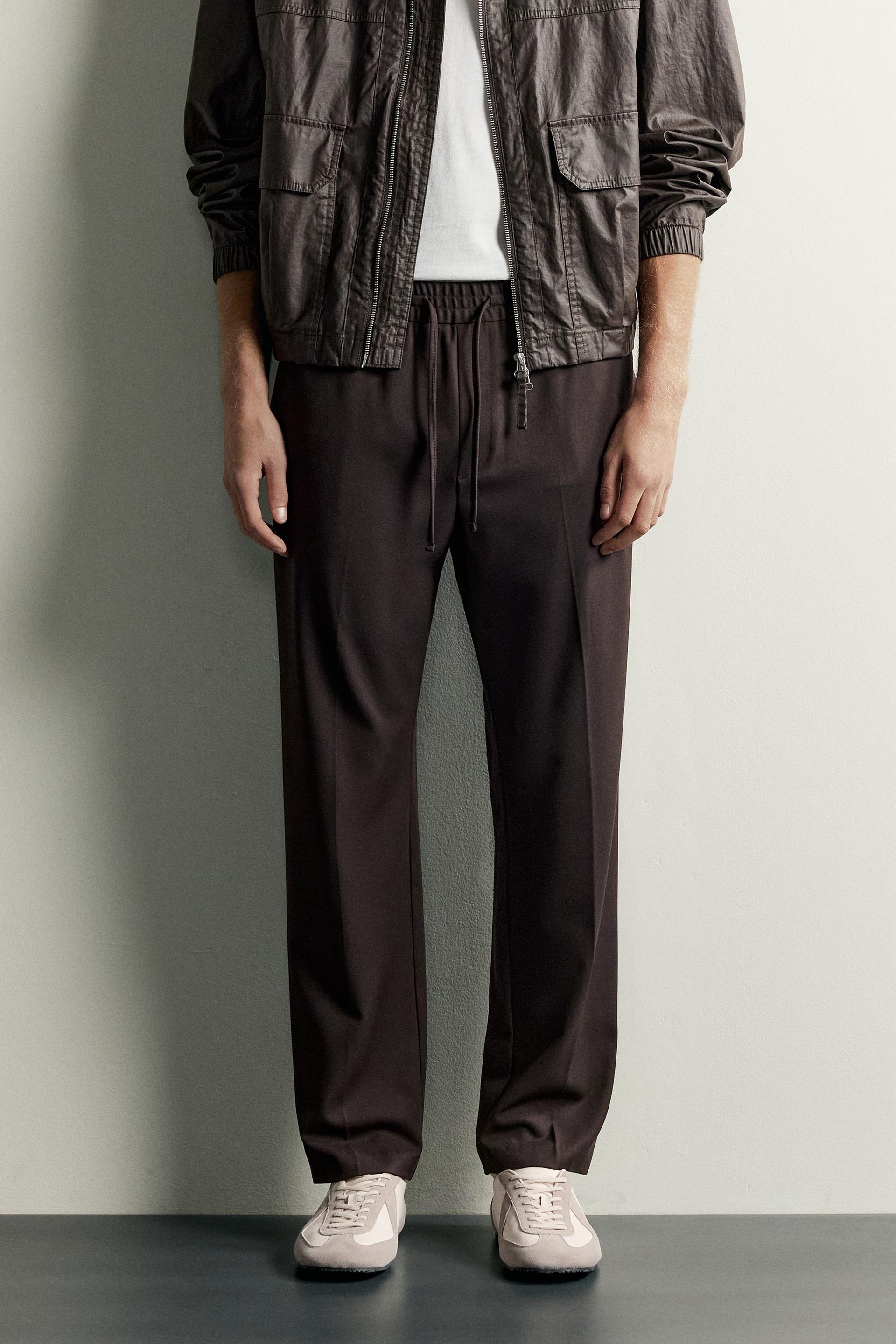 Zara Relaxed Drawstring Jogger Pants — Chocolate