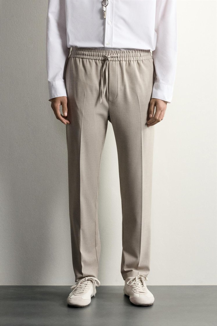 Zara Relaxed Drawstring Jogger Pants — Beige