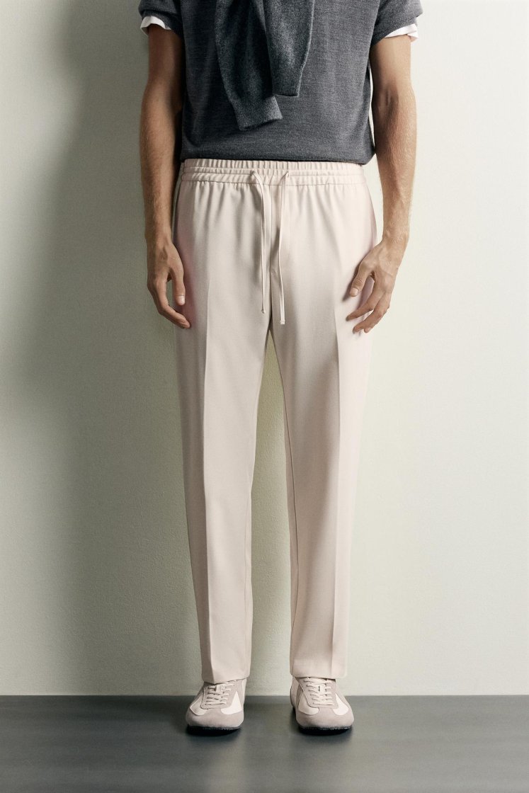 Zara Relaxed Drawstring Jogger Pants — Cream