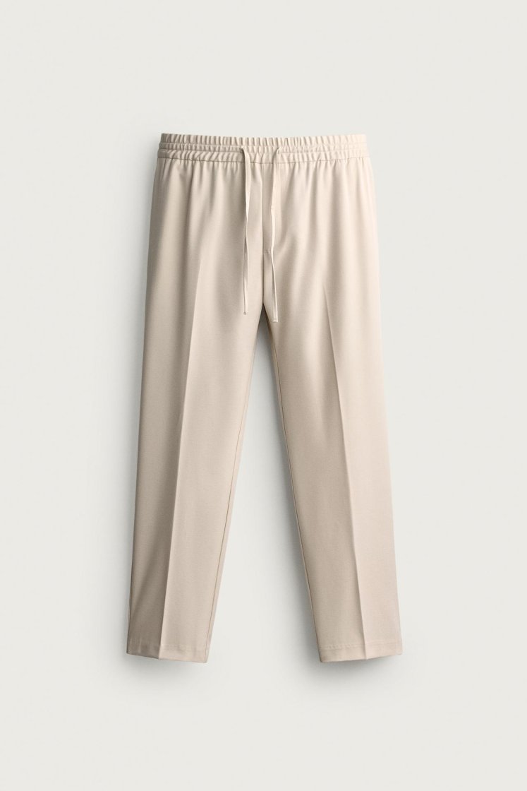 Zara Relaxed Drawstring Jogger Pants — Cream