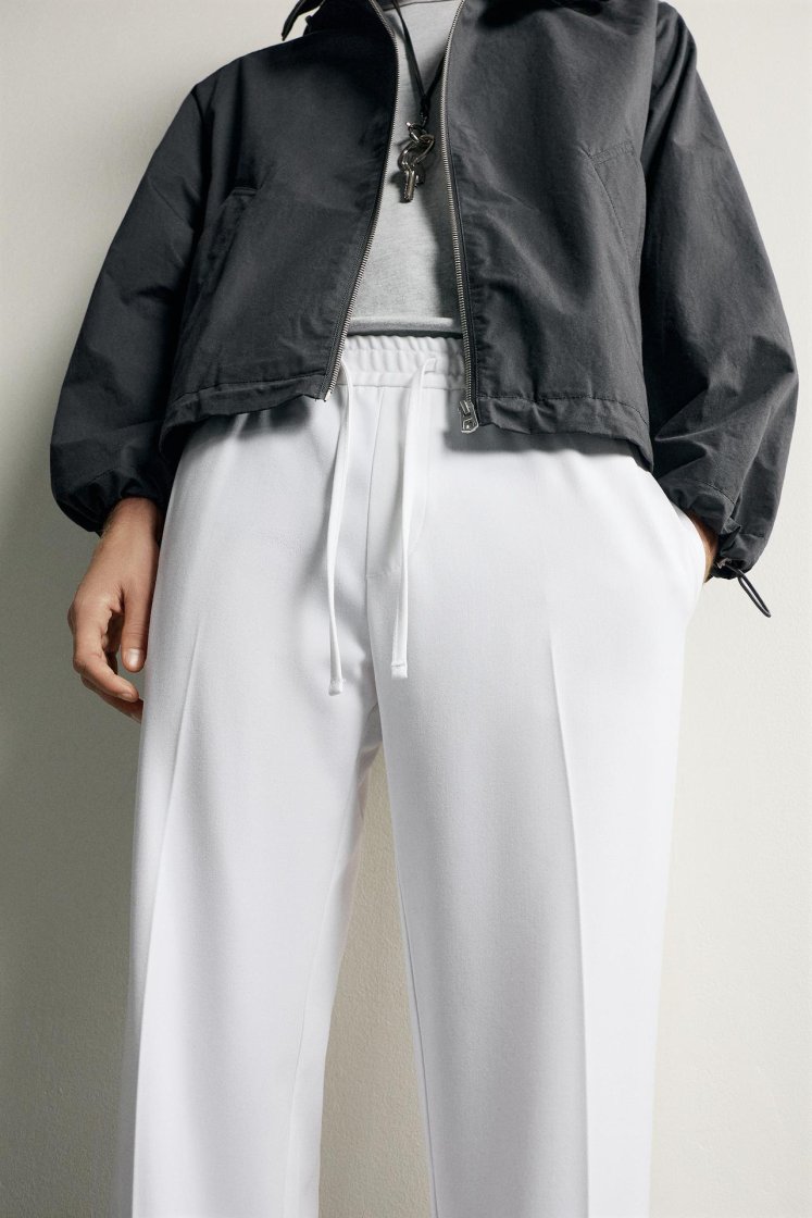 Zara Relaxed Drawstring Jogger Pants — White