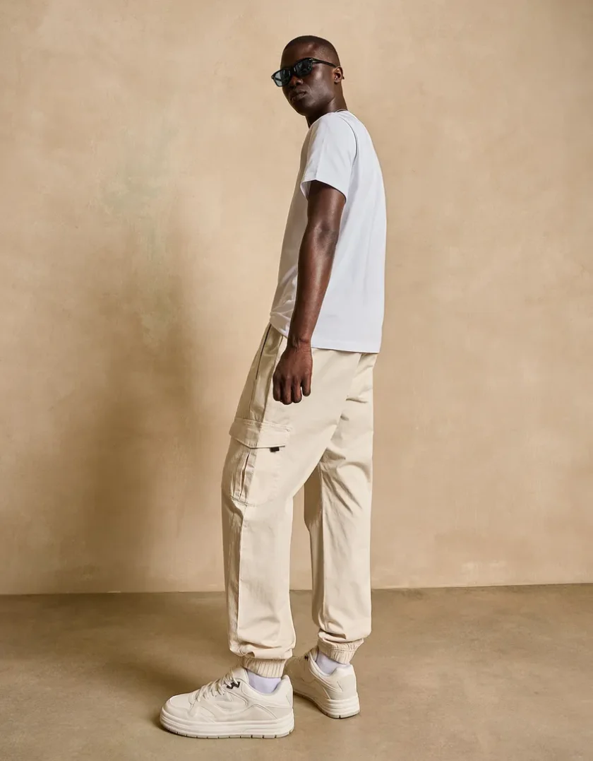 Bershka Cargo Jogger Fit Pants — Ivory