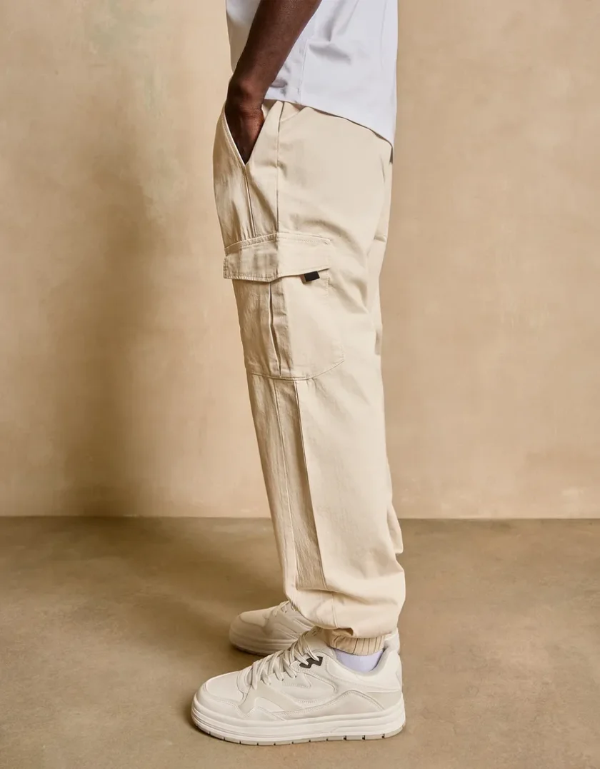 Bershka Cargo Jogger Fit Pants — Ivory