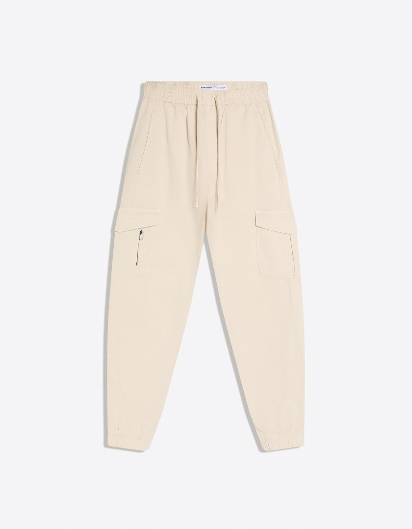 Bershka Cargo Jogger Fit Pants — Ivory
