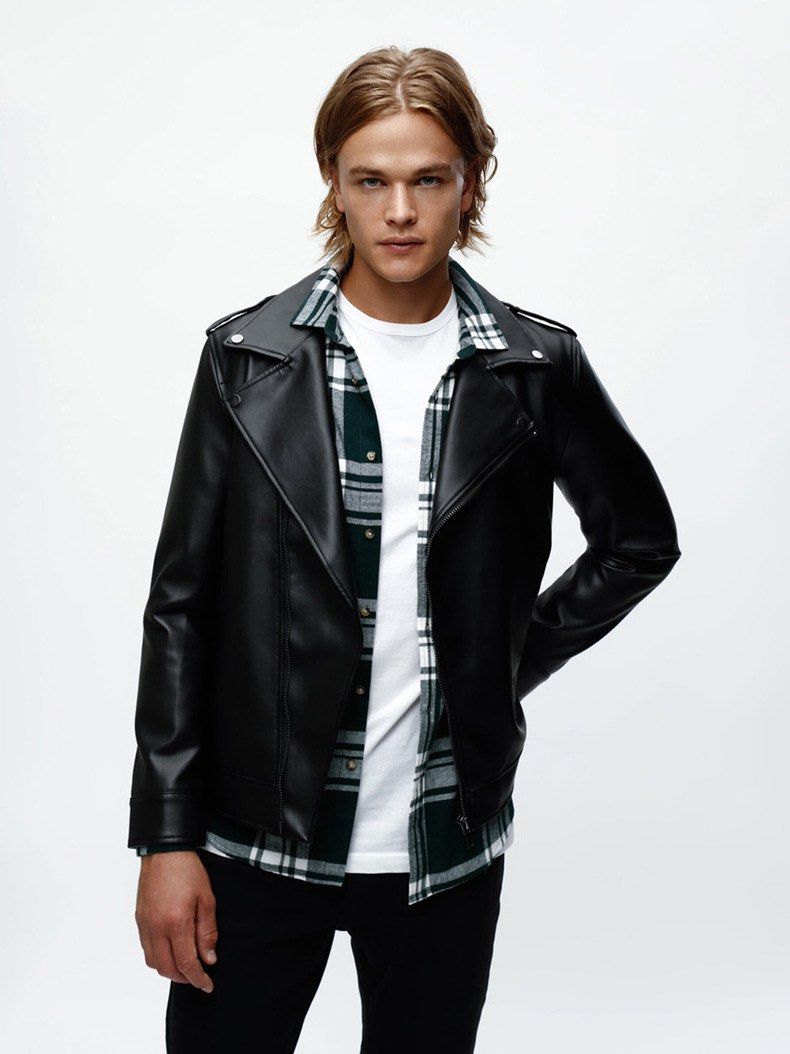 Lefties PU Leather Biker Jacket — Black