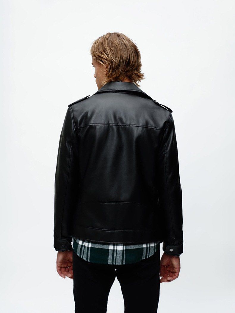 Lefties PU Leather Biker Jacket — Black