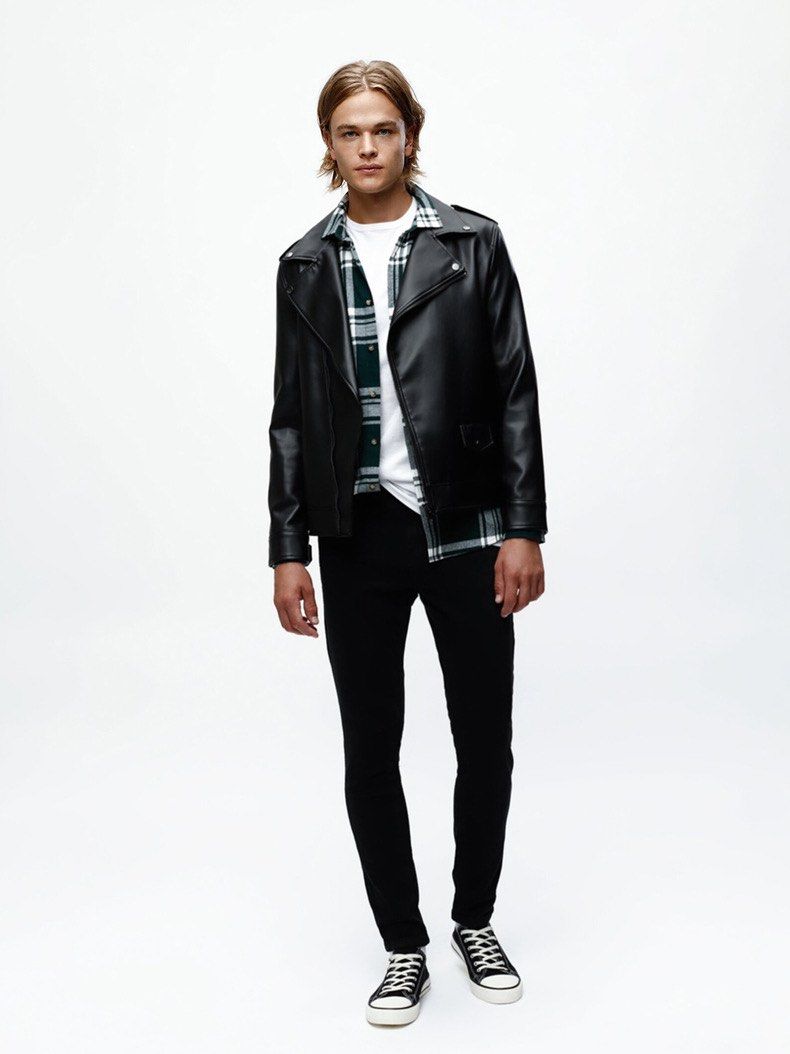 Lefties PU Leather Biker Jacket — Black