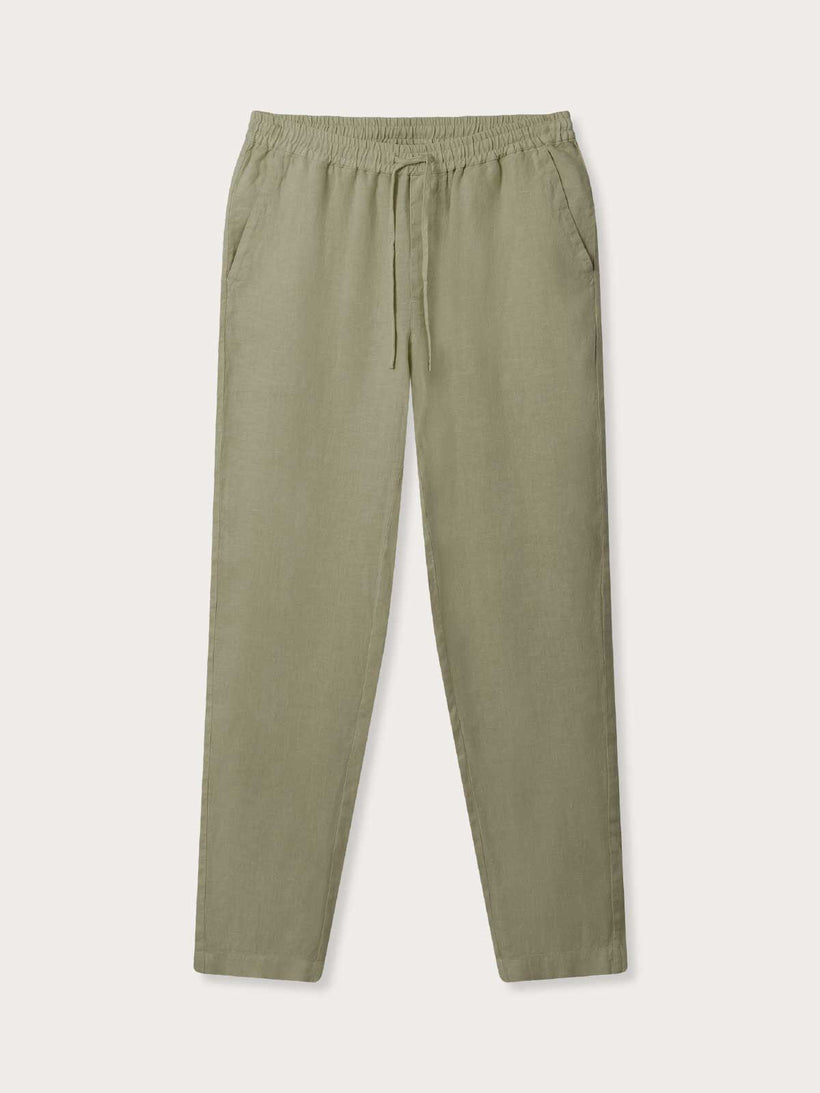 Zara Linen Drawstring Trousers — Olive