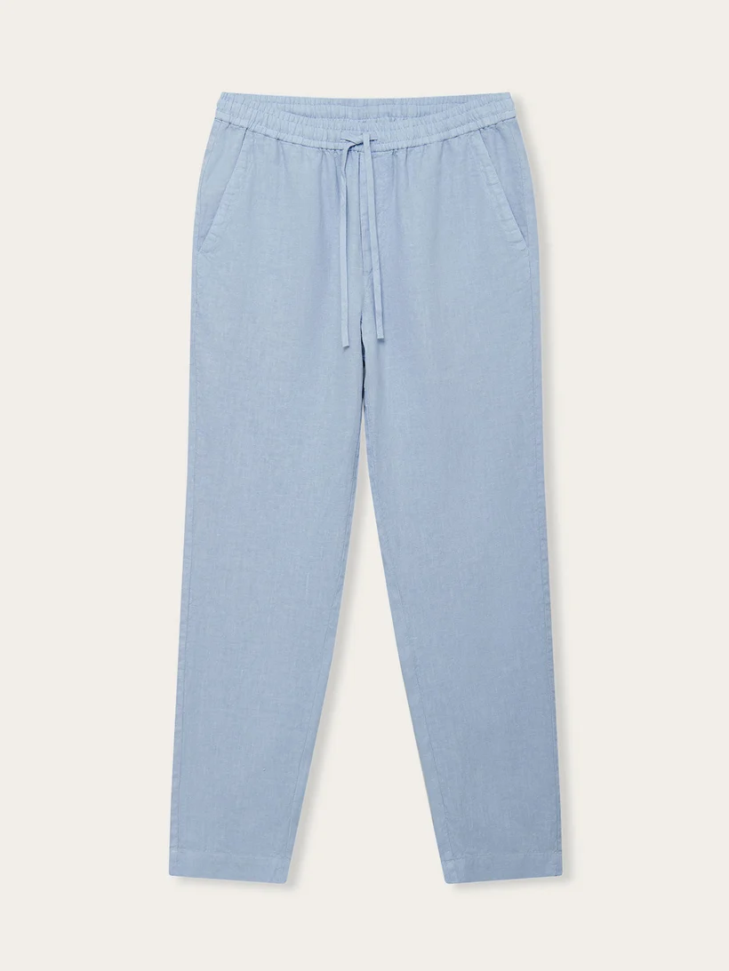 Zara Linen Drawstring Trousers — Sky Blue