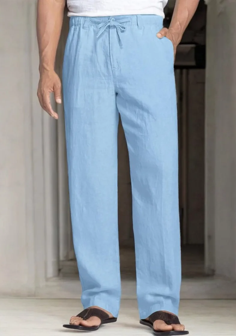 Zara Linen Drawstring Trousers — Sky Blue