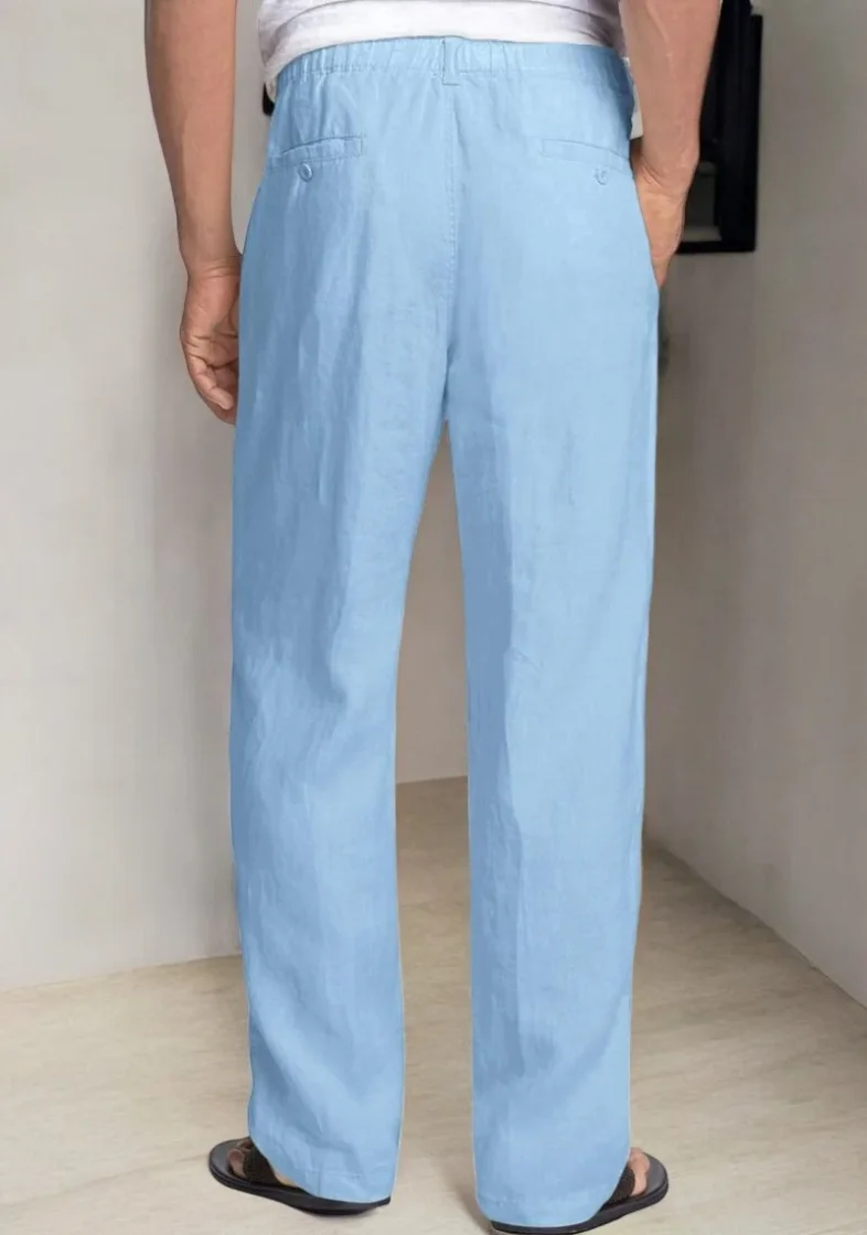 Zara Linen Drawstring Trousers — Sky Blue