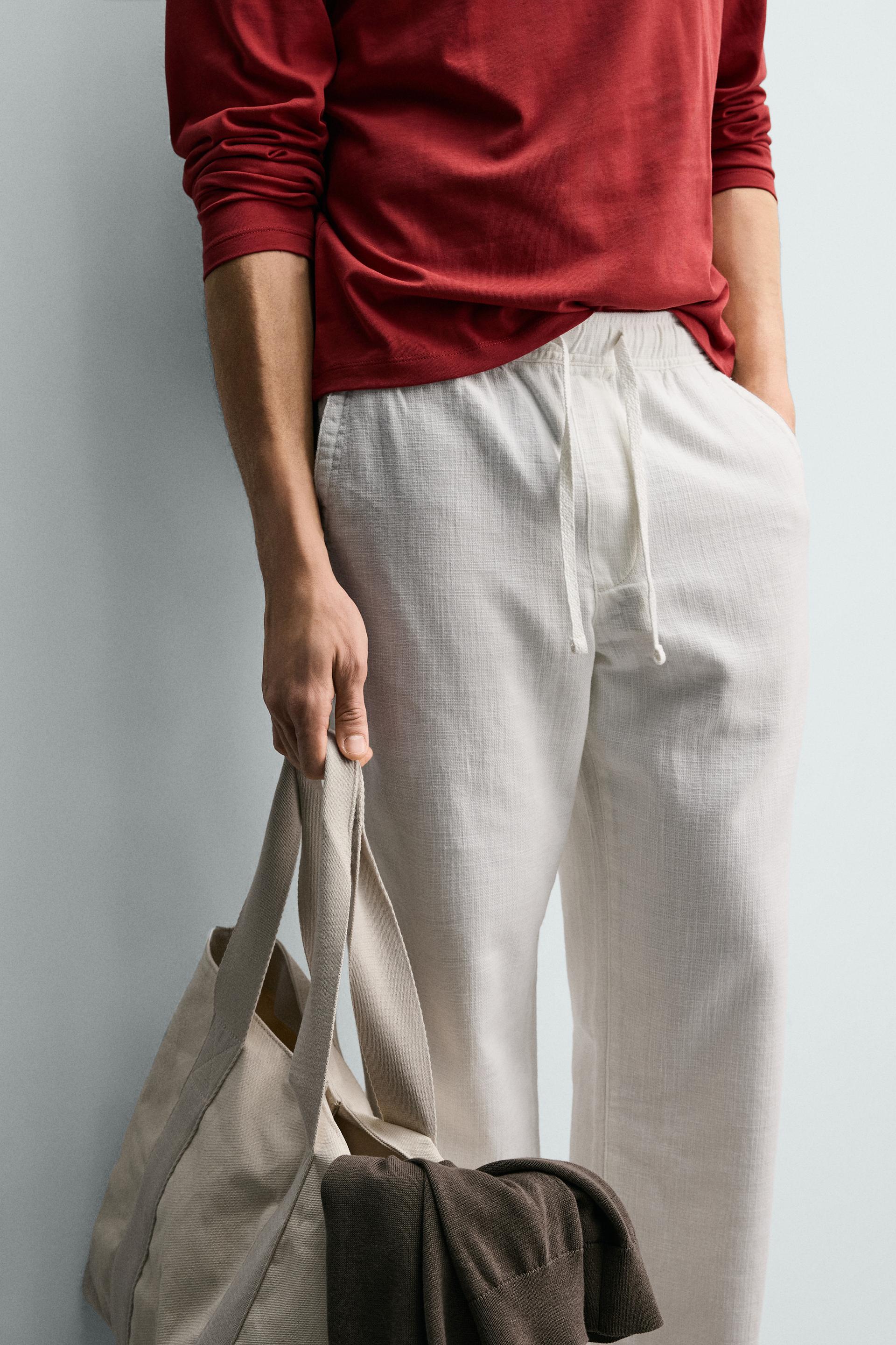Zara Structured Relaxed-Fit Trousers — White