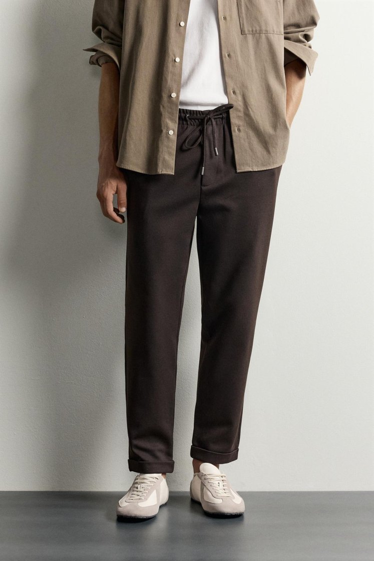 Zara Regular Fit Easy Care Trousers — Chocolate