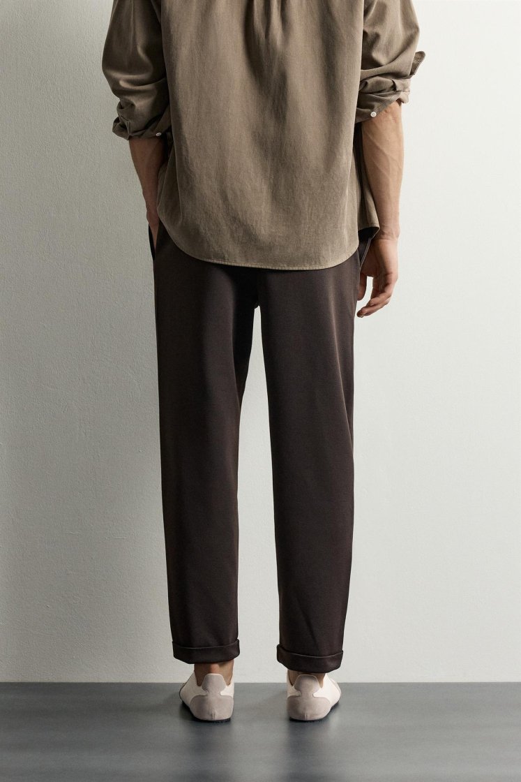 Zara Regular Fit Easy Care Trousers — Chocolate