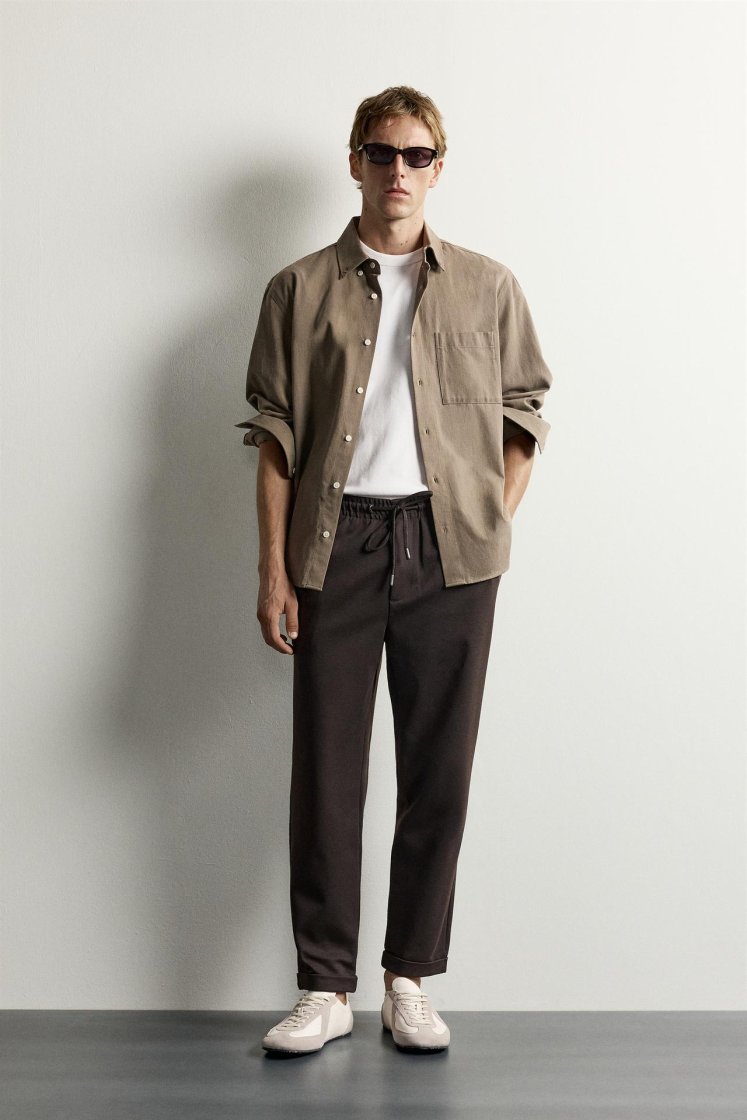 Zara Regular Fit Easy Care Trousers — Chocolate