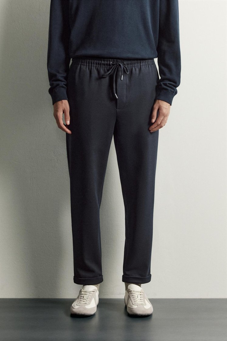 Zara Regular Fit Easy Care Trousers — Navy