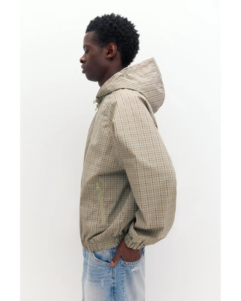 Pull&Bear Checked Hooded Raincoat — Beige