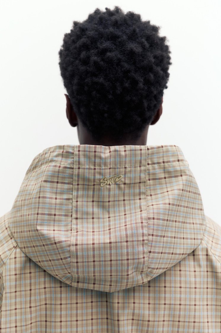 Pull&Bear Checked Hooded Raincoat — Beige
