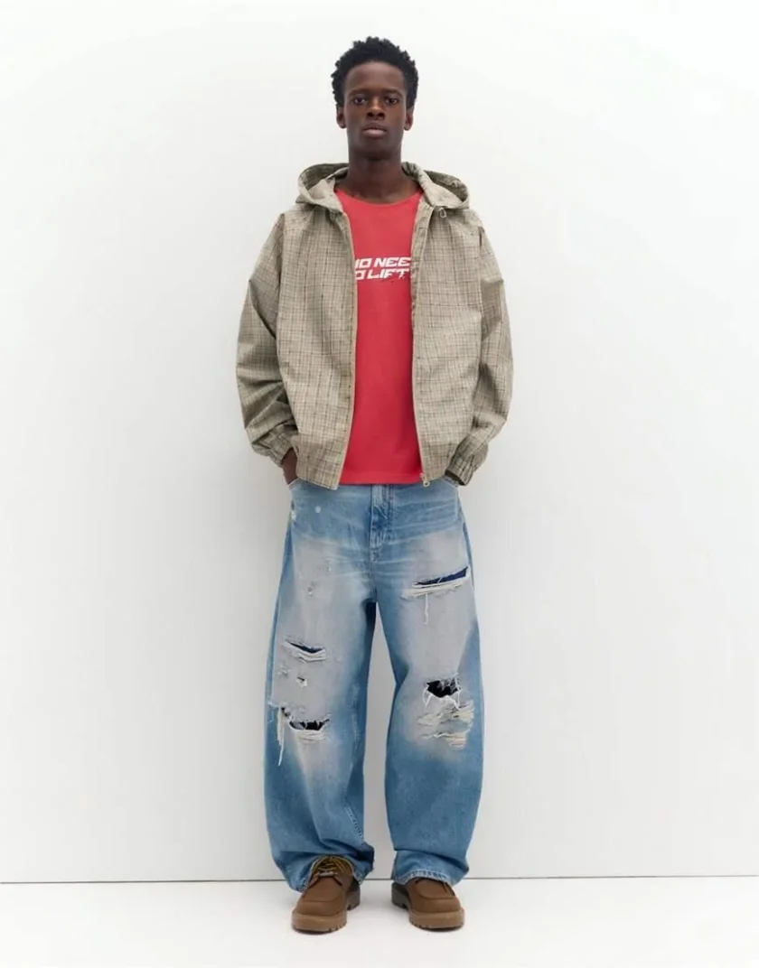 Pull&Bear Checked Hooded Raincoat — Beige