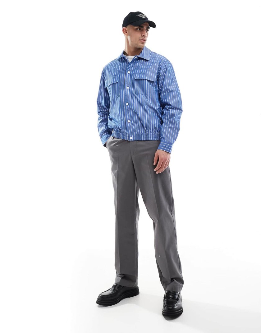 Pull&Bear Pull&Bear Blue Striped Worker Sh — Blue