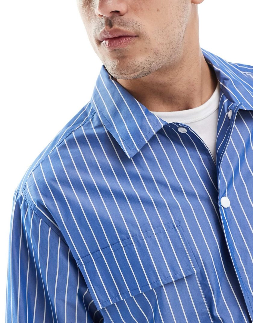 Pull&Bear Pull&Bear Blue Striped Worker Sh — Blue