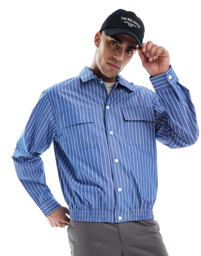 Pull&Bear Pull&Bear Blue Striped Worker Sh — Blue