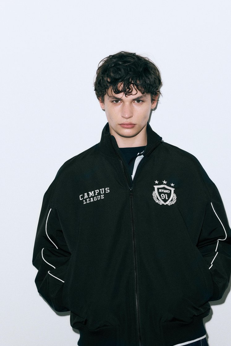 Pull&Bear Embroidered Track Jacket — Black