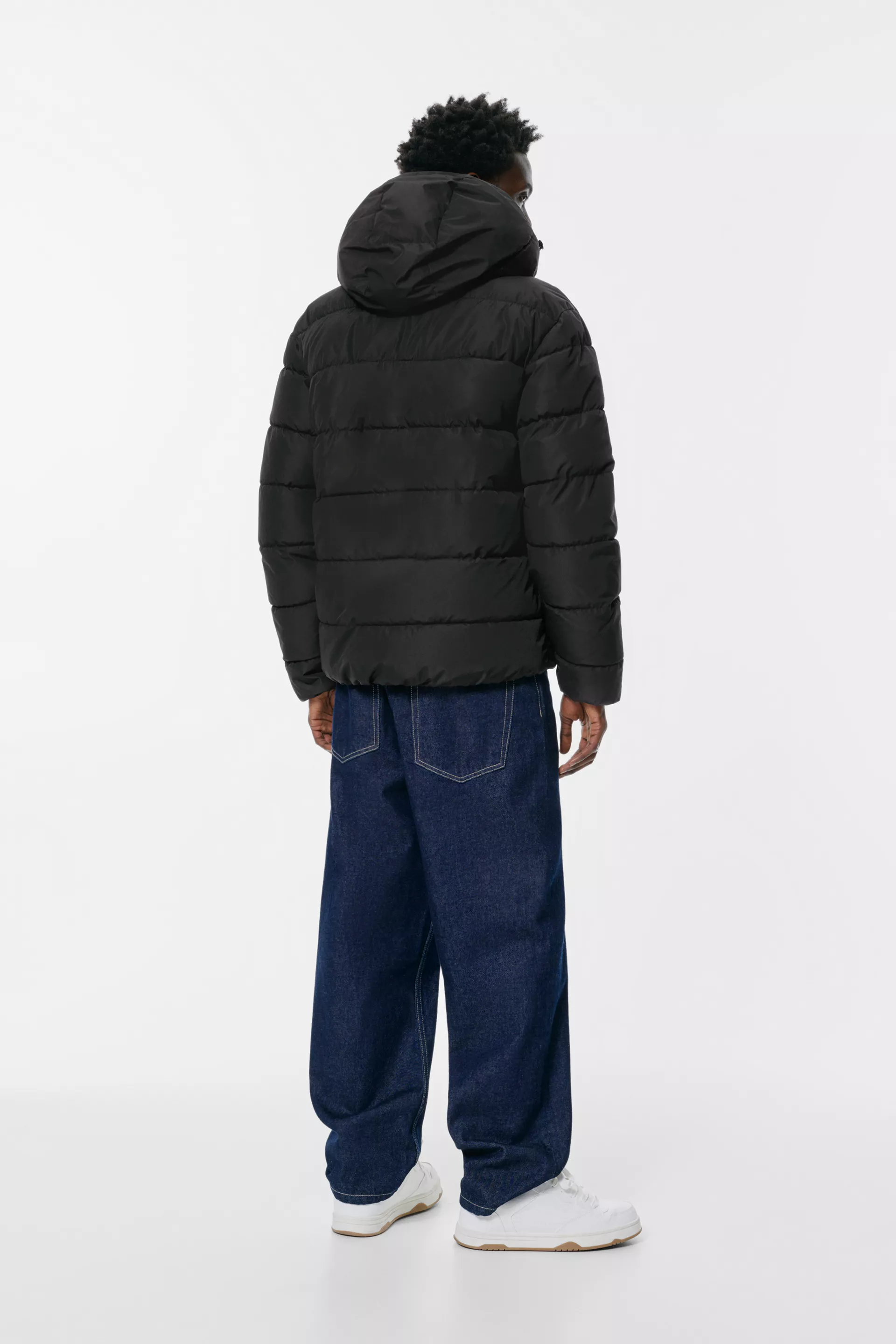 Pull&Bear Hooded Lightweight Puffer — Black