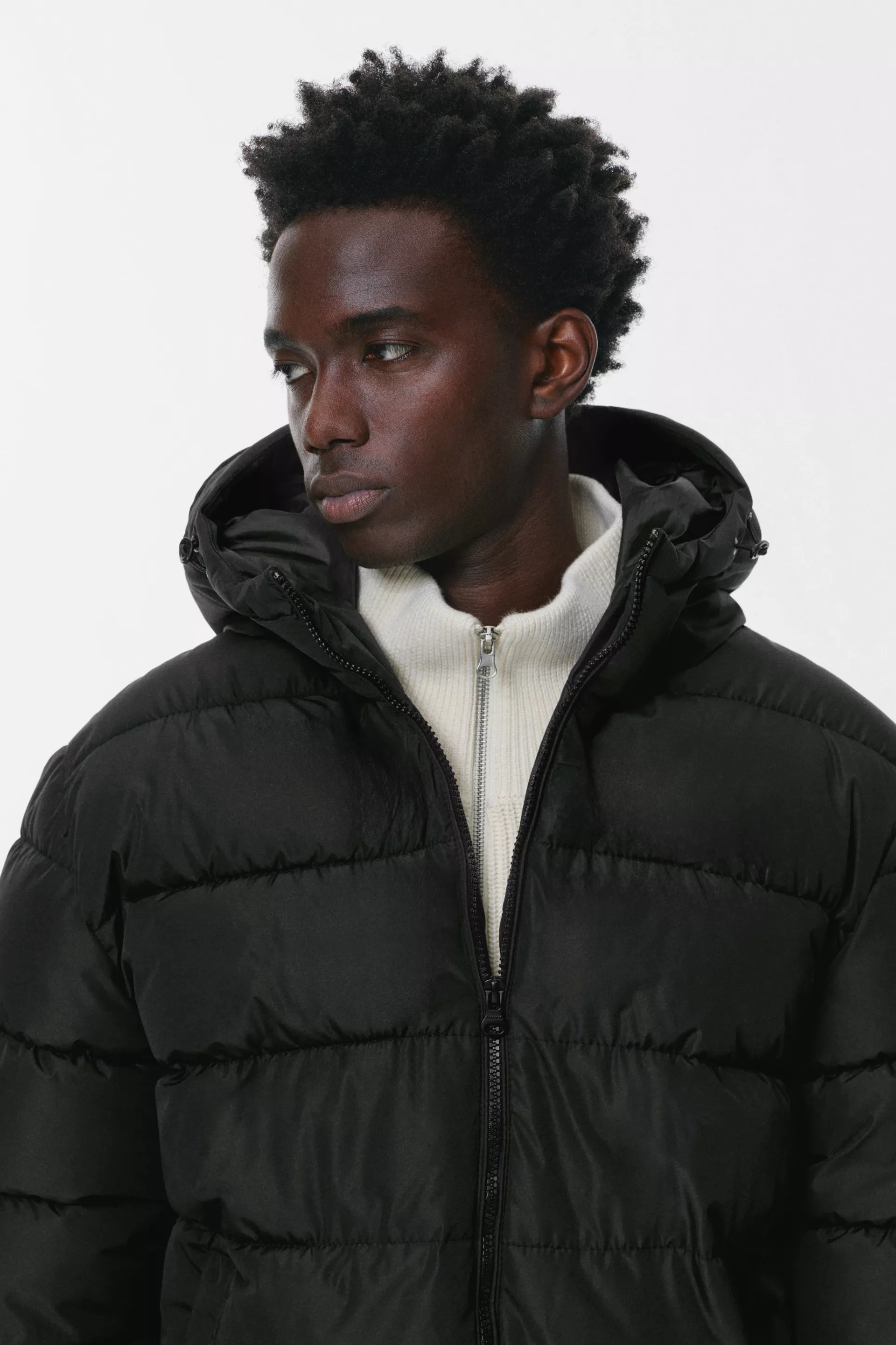 Pull&Bear Hooded Lightweight Puffer — Black