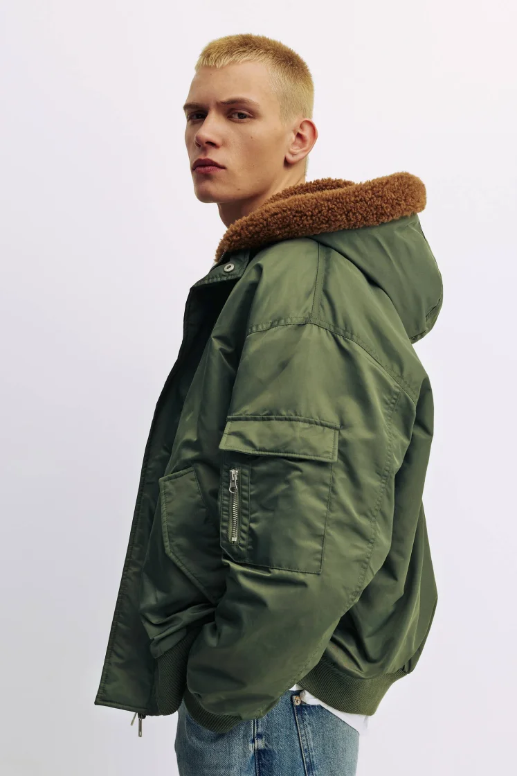 Pull&Bear Quilted Puffer Jacket — Olive