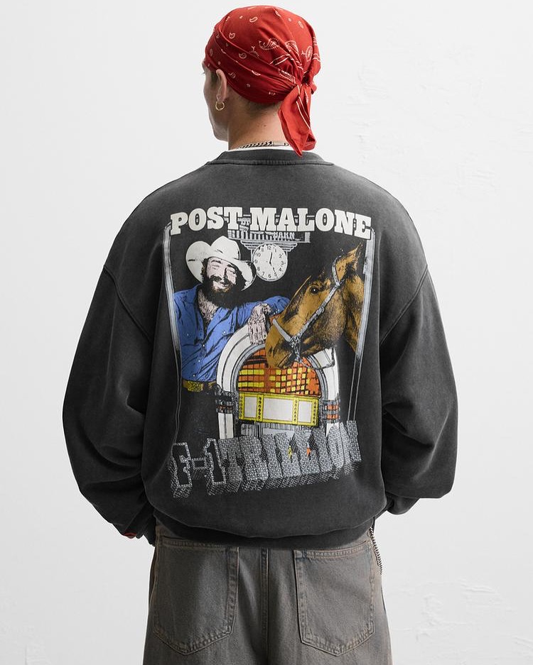 Zara Post Malone Washed Sweatshirt — Dark Grey