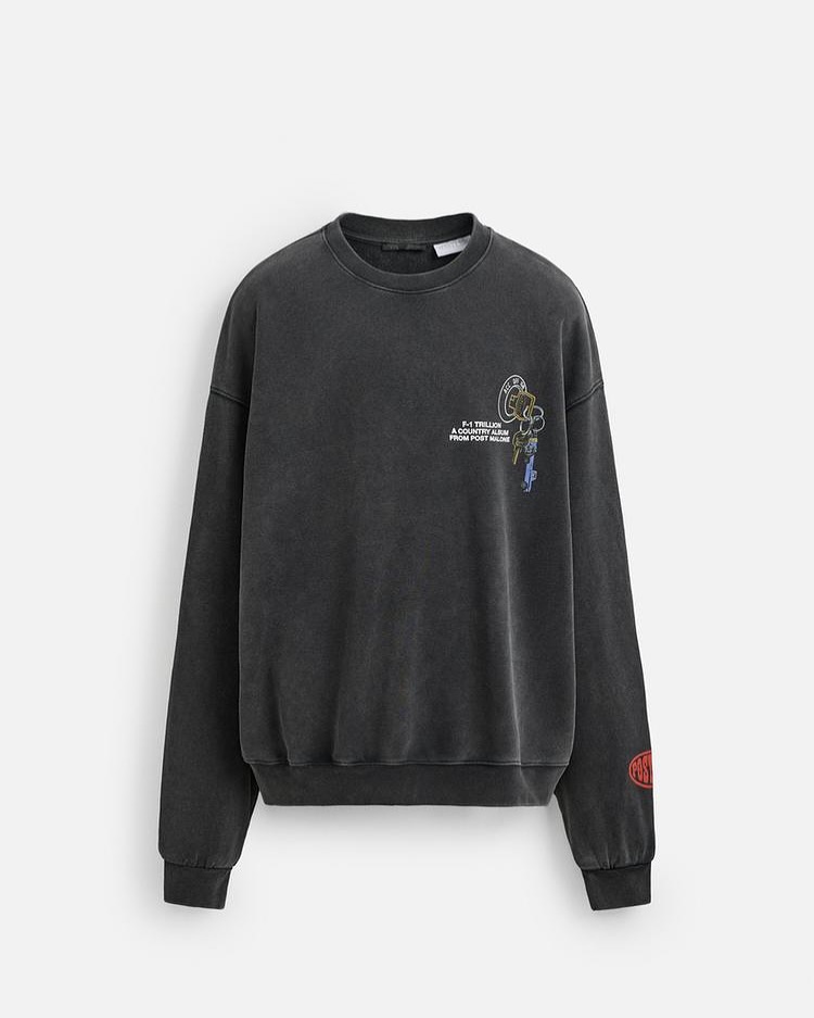 Zara Post Malone Washed Sweatshirt — Dark Grey