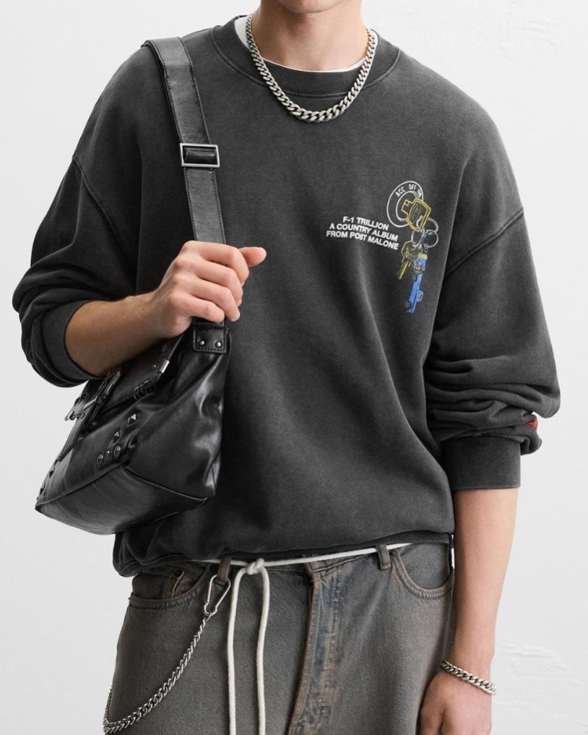 Zara Post Malone Washed Sweatshirt — Dark Grey