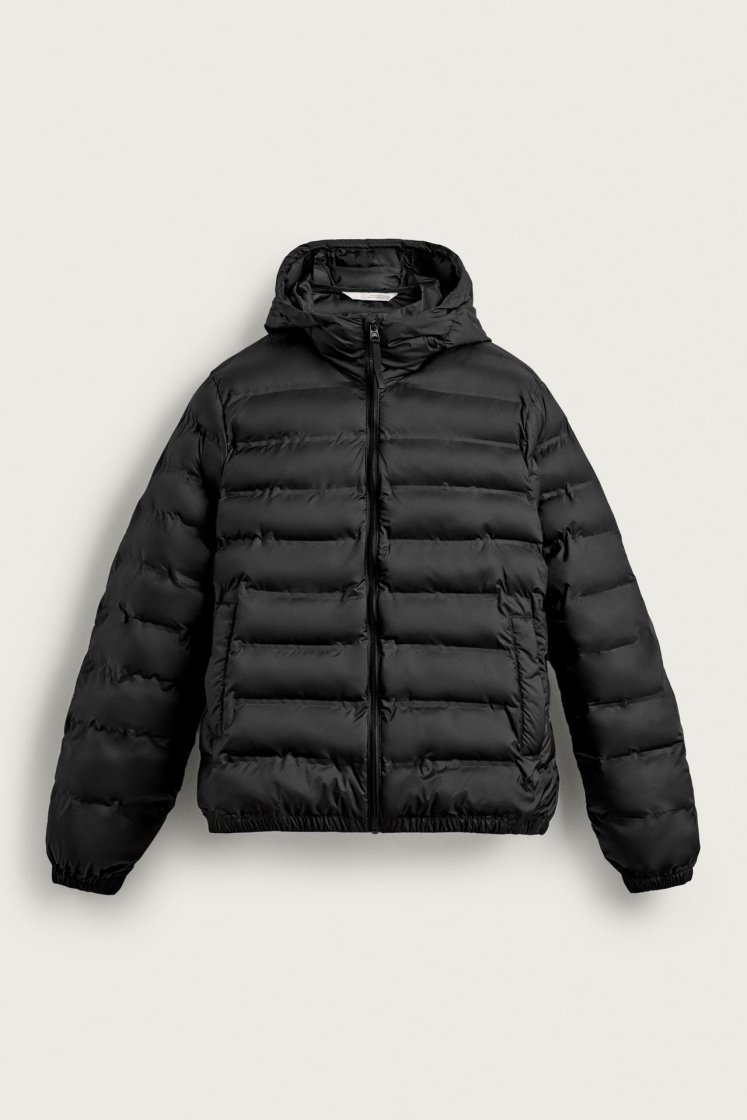 Zara Technical Water-Repellent Puffer — Black