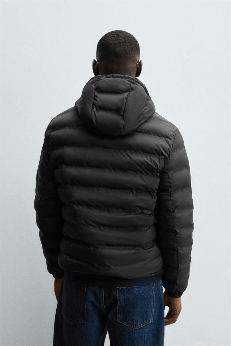 Zara Technical Water-Repellent Puffer — Black