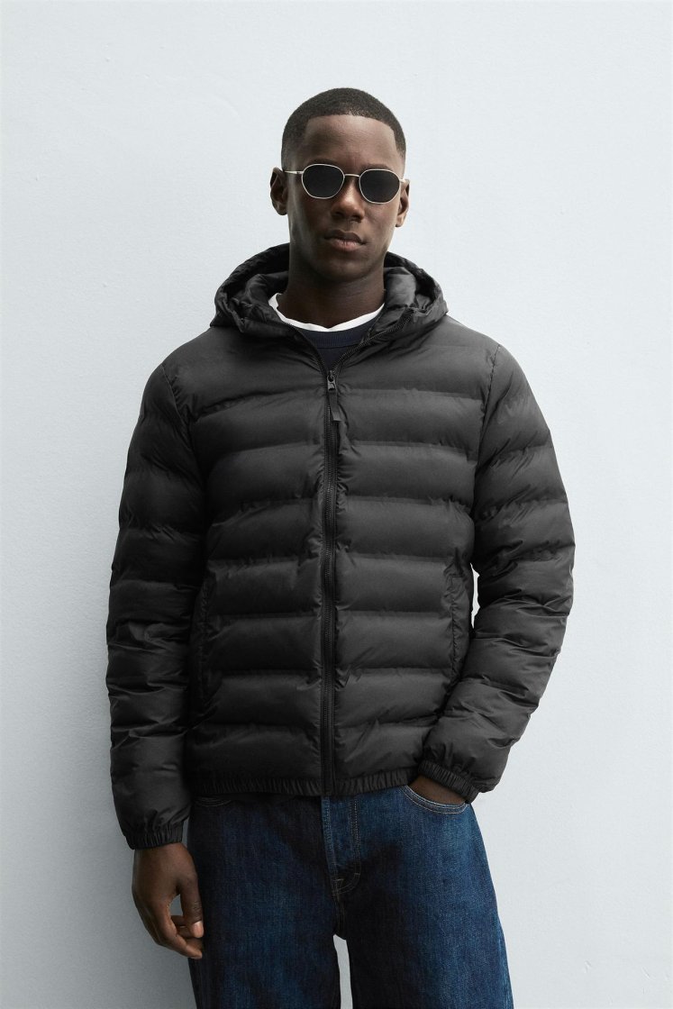 Zara Technical Water-Repellent Puffer — Black