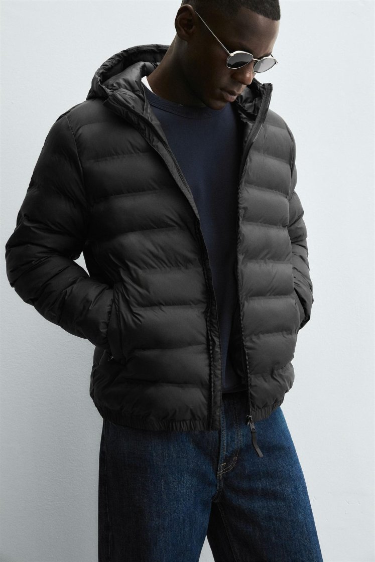 Zara Technical Water-Repellent Puffer — Black