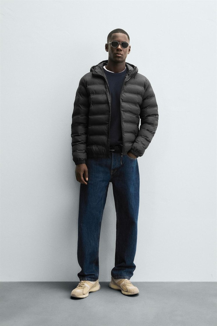 Zara Technical Water-Repellent Puffer — Black